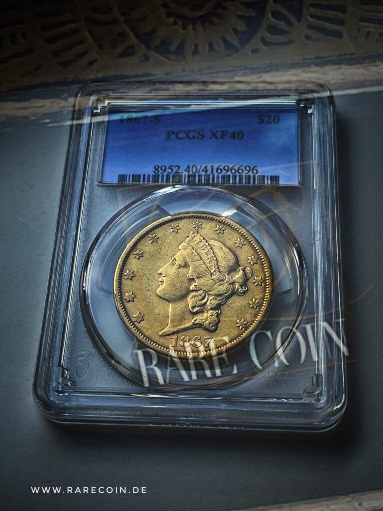 $20 Liberty Head 1867 S XF40 PCGS gold coin