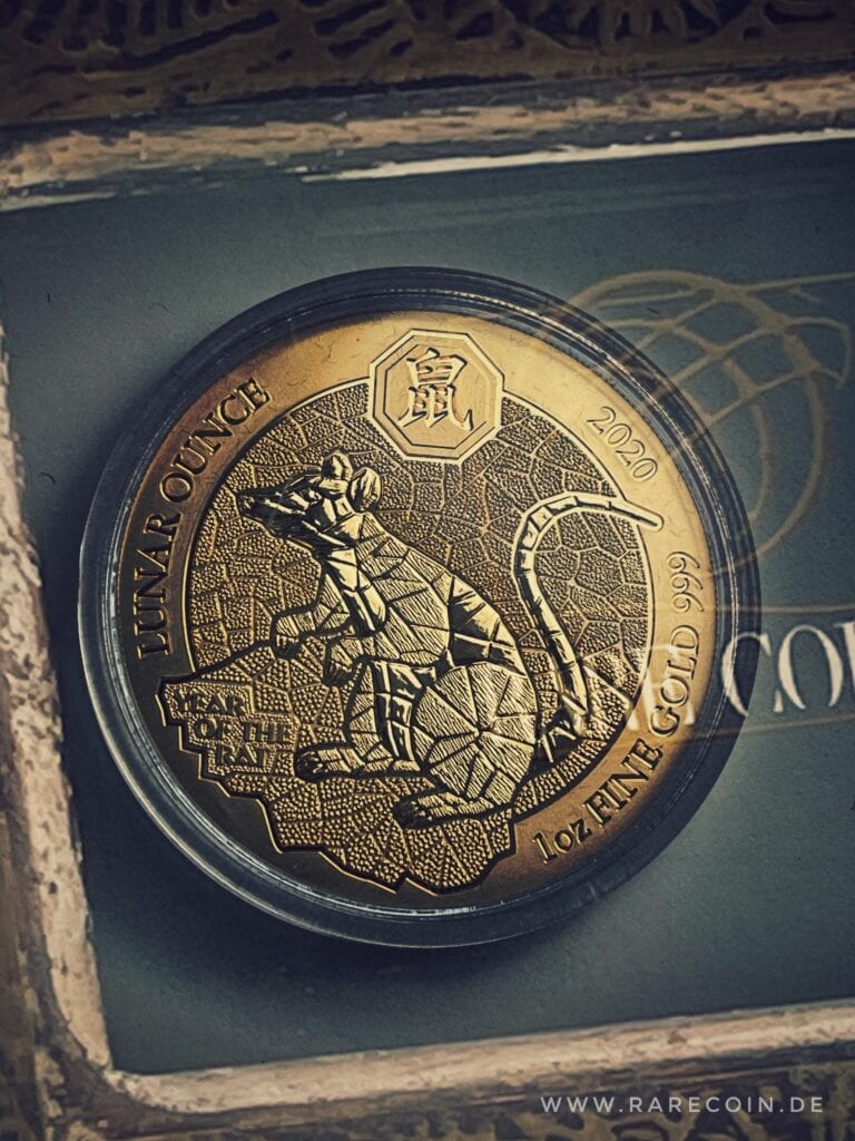 Золотая монета Руанда Лунар 2020 мышь крыса 1 унция