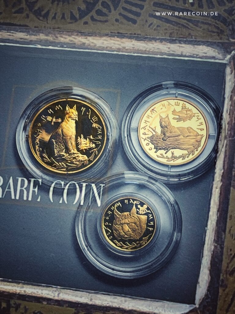 Золотые монеты рыси набор из 3 штук 1995 Россия