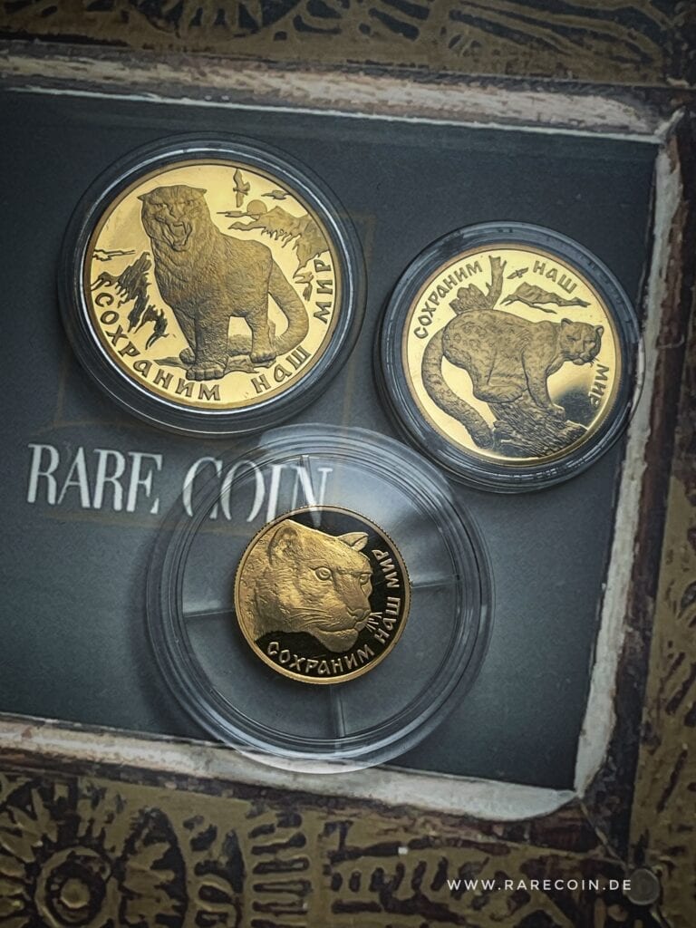 Juego de 3 monedas de oro leopardo de las nieves 2000 Rusia