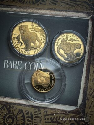 Moneda de oro Leopardo de las Nieves, juego de 3 piezas, 2000 Rusia