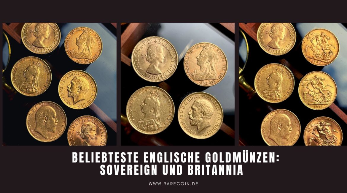 Золотые монеты Соверен и Британия