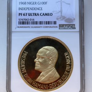 100 франков Нигер 1968 Diori Hamani PR67 Ultra Cameo NGC