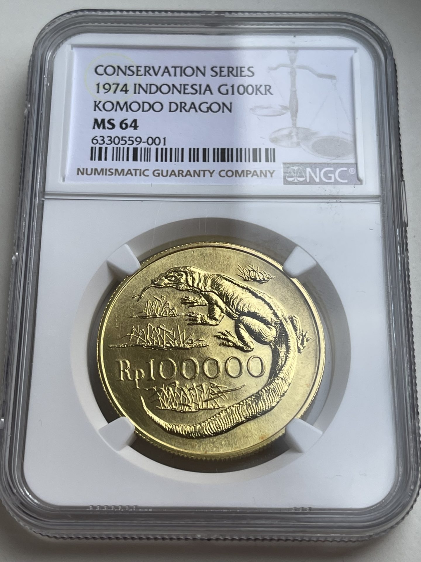 Indonesia - 1974 - 100000 Rupiah - Komodo Dragon - 33.437g - Gold
