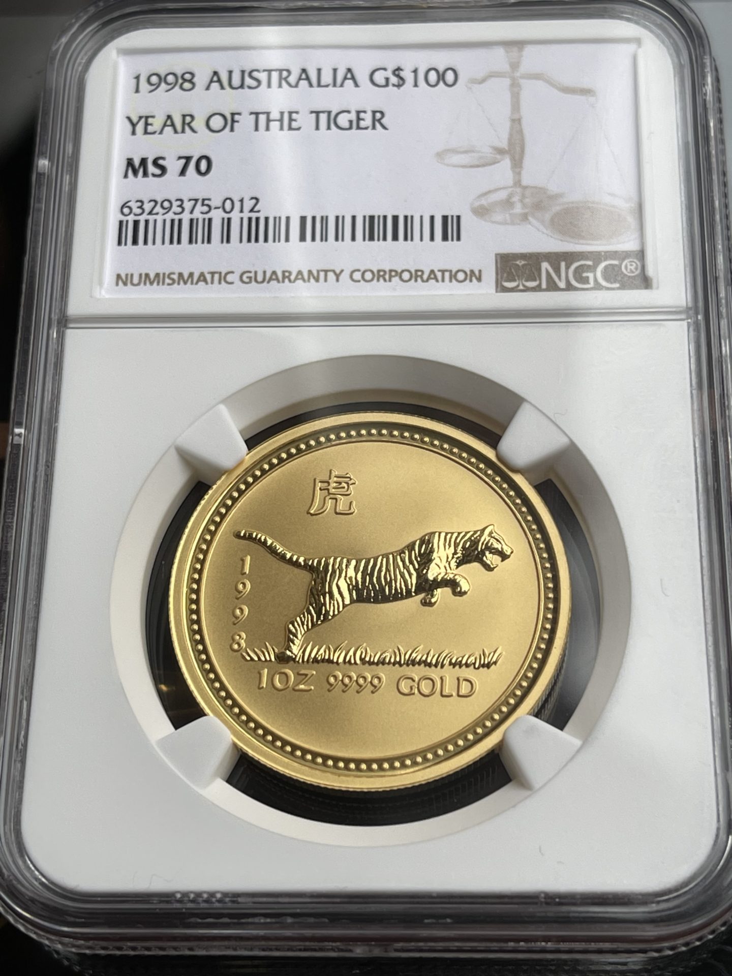 Австралия — Lunar I Series — Tiger — 1998 — 100 долларов — NGC MS70 — 1 унция золота