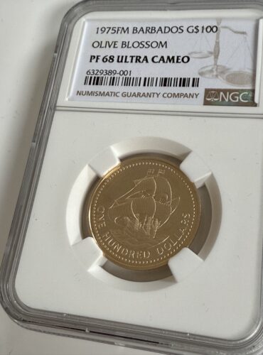Barbade 1975 100 dollars fleur d'olivier ngc pf68 ucam