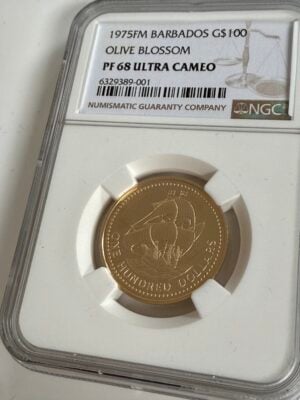 巴巴多斯 1975 年 100 美元橄榄花 ngc pf68 ucam