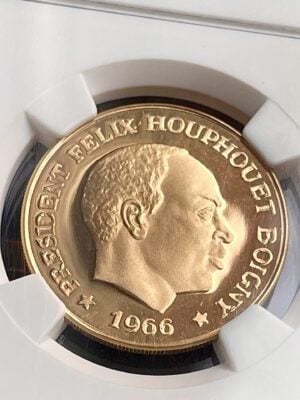 象牙盒-50法郎-金-1966-NGC-PF69-超cameo_3 科特迪瓦 – 50法郎金质证明 – 1966年 – 费利克斯·乌弗埃-博瓦尼