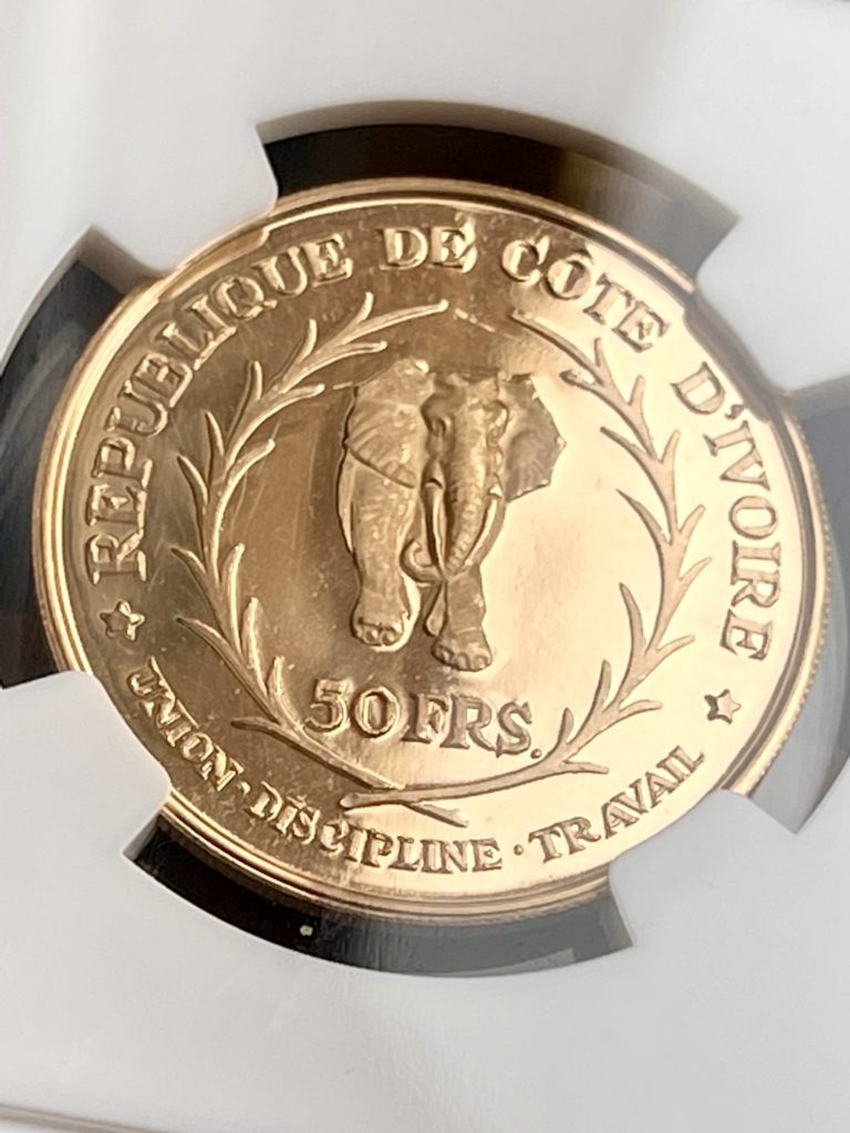 科特迪瓦 – 50法郎金质证明 – 1966年 – 费利克斯·乌弗埃-博瓦尼