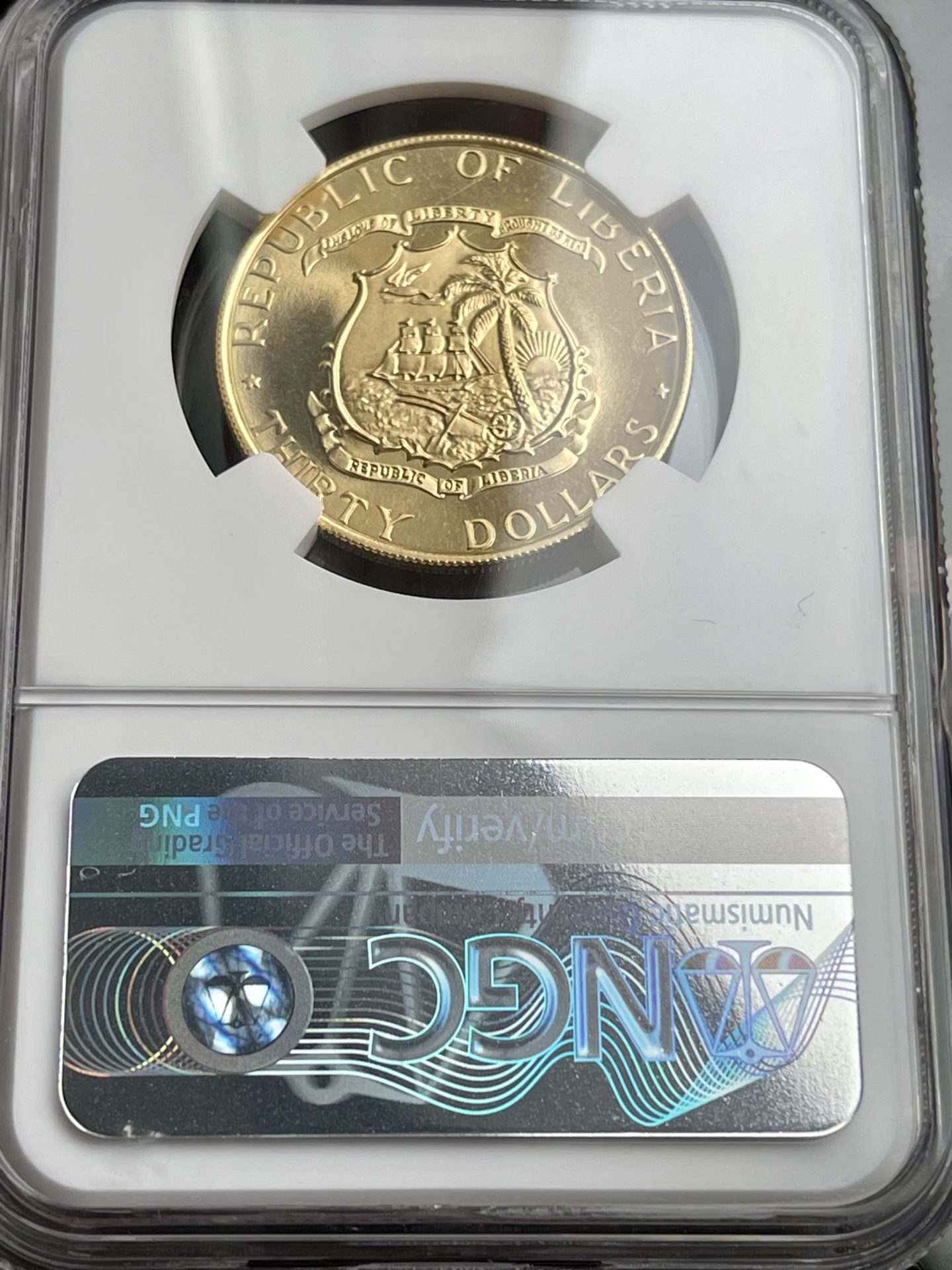 Liberia - $30 oro - 1965 - Tubman - 70 cumpleaños - MGC PF68 Ultra Cameo