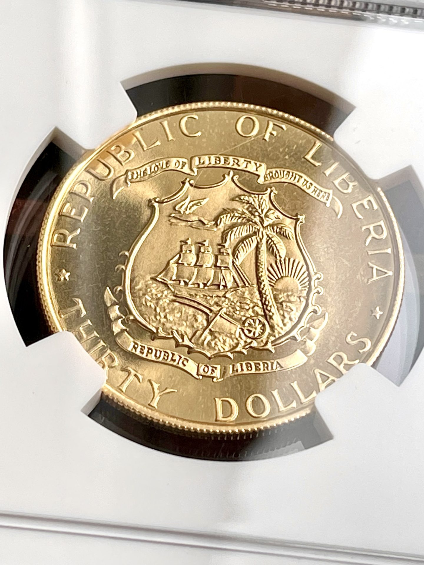 Либерия — золото на 30 долларов — 1965 — Табман — 70 лет со дня рождения — MGC PF68 Ultra Cameo