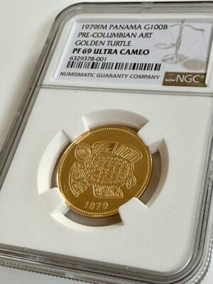 Panamá 1979 100 Balboas Tortuga Dorada NGC PF69 UCAM