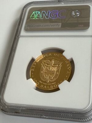 Panamá, 1979, 100 balboas, tortuga dorada, NGC, PF69, UCAM_4 Panamá 1979 100 Balboas Tortuga Dorada NGC PF69 UCAM