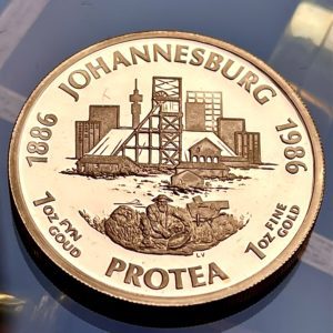Protea 1986 Johannesburgo Sudáfrica 1oz Oro Proof