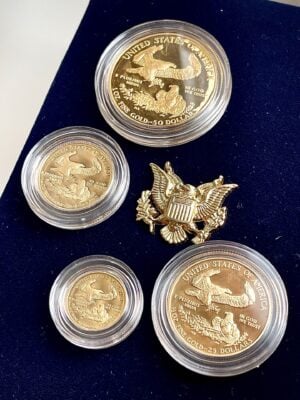 set di cinque monete commemorative in oro USA American Eagle del 1992 Set di monete d'oro proof USA American Eagle del 1992