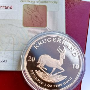 Krugerrand 2010 proof gold 1oz certificato di autenticità