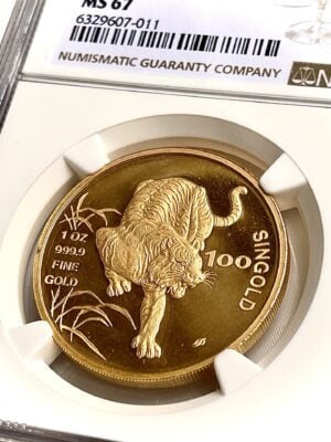 Singapour 1986 lunar tiger 100 singlegold 1oz ngc ms67