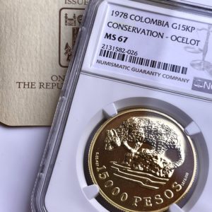 Colombia 1978 15000 Pesos Conservation Ocelot NGC MS67