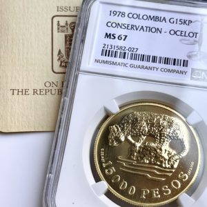 Colombia 1978 15000 pesos Ocelote NGC MS67