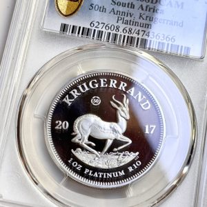 Платина Крюгерранд 1 унция 2017 г., 50-летняя марка монетного двора. PCGS PR68 DCAM