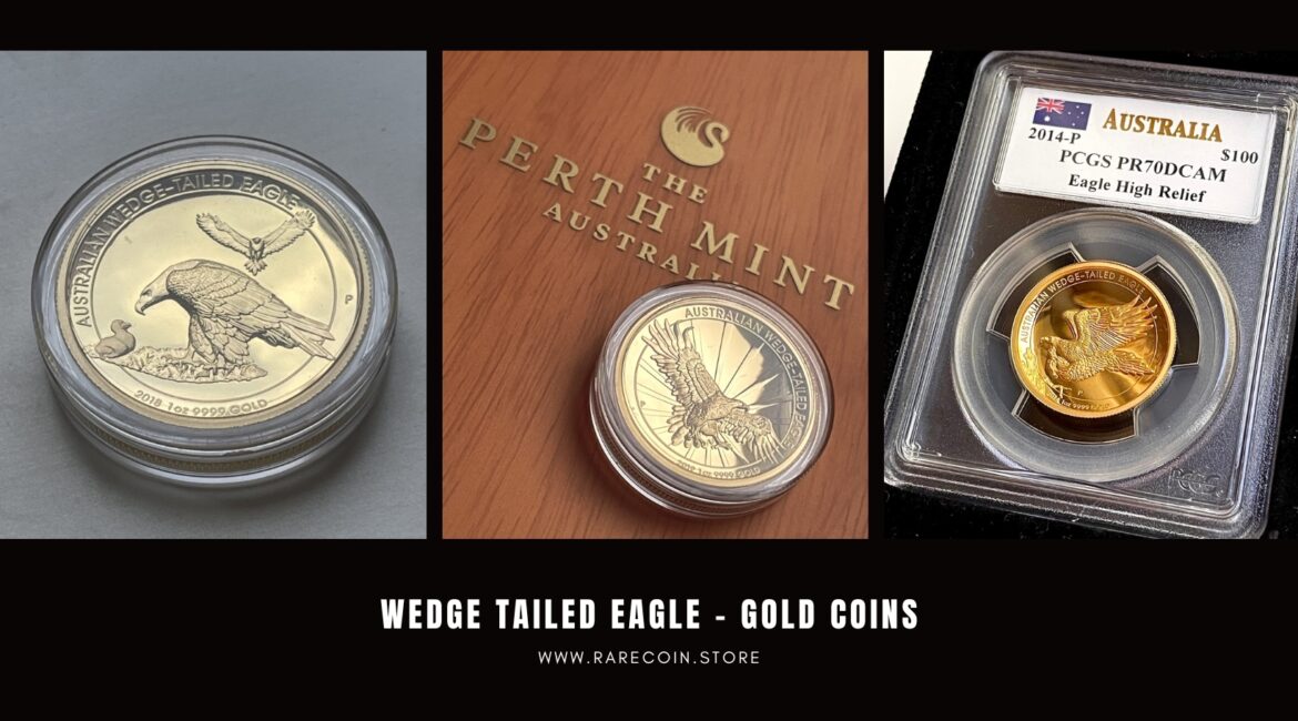 Monedas de oro de águila de cola de cuña