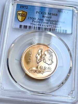巴西 1972 300 克鲁塞罗 独立150年 PCGS MS68