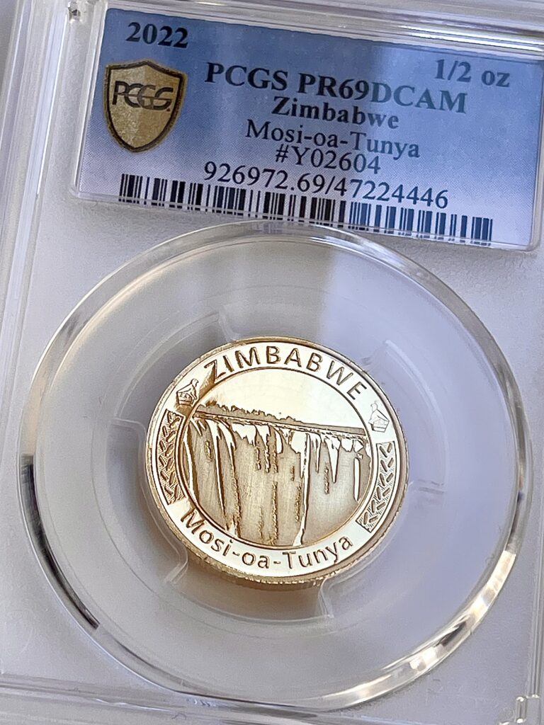 Зимбабве 2022 г., золото пруф 1–2 унции PCGS PR69 DCAM