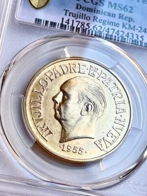 República Dominicana 1955 30 Pesos Régimen de Trujillo PCGS MS62