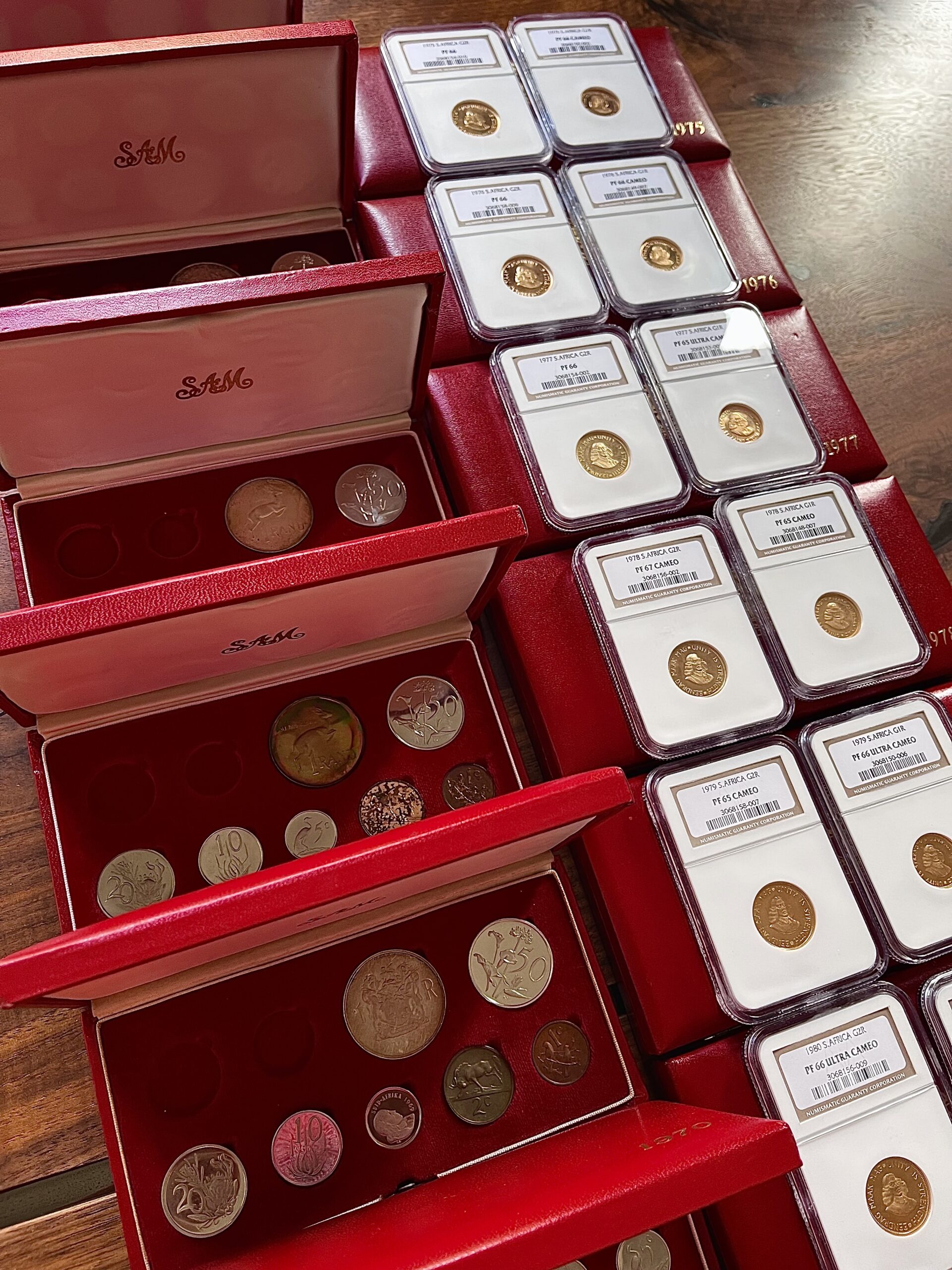 Suedafrika decimal series gold pound paket 1952 bis 1983 32 twin sets long proof sets NGC zertifiziert