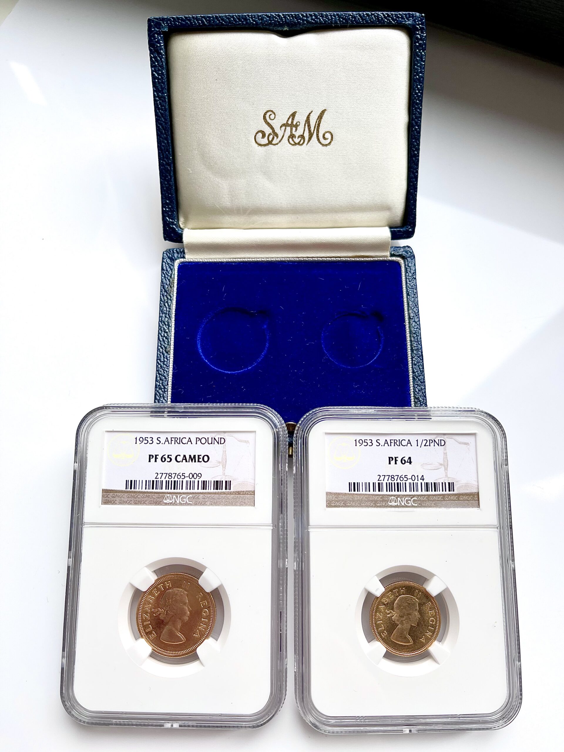 Sud Africa 1953 Queen Elizabeth II Pound Half Pound Twin Set Proof Gold