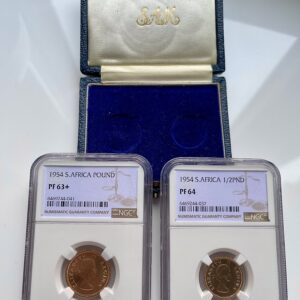 South Africa 1954 Queen Elizabeth II Pound Half Pound Twin Set Proof Gold