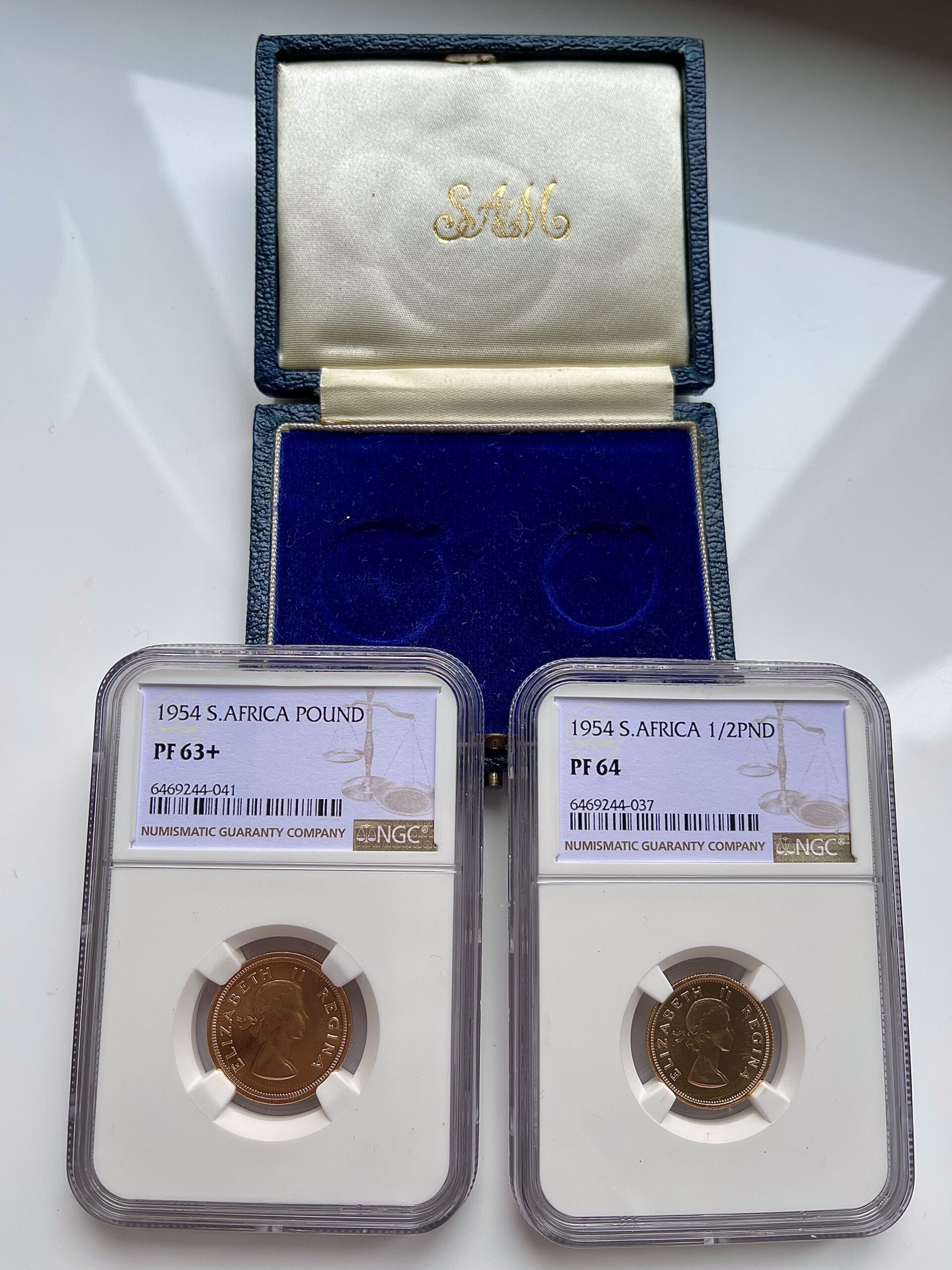 Afrique du Sud 1954 Queen Elizabeth II Pound Half Pound Twin Set Proof Gold