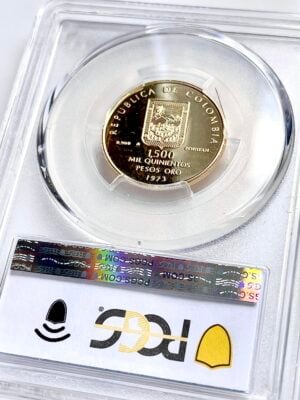 哥伦比亚-1973-1500-比索-100-生日-吉列尔莫-瓦伦西亚-PCGS-PR67-cam_2 哥伦比亚 1973 1500比索 100岁生日 吉列尔莫·瓦伦西亚 PCGS PR67 CAM