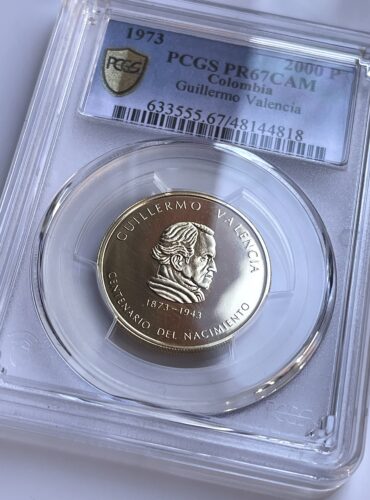 Colombia 1973 2000 Pesos 100 Cumpleaños Guillermo Valencia PCGS PR67 CAM
