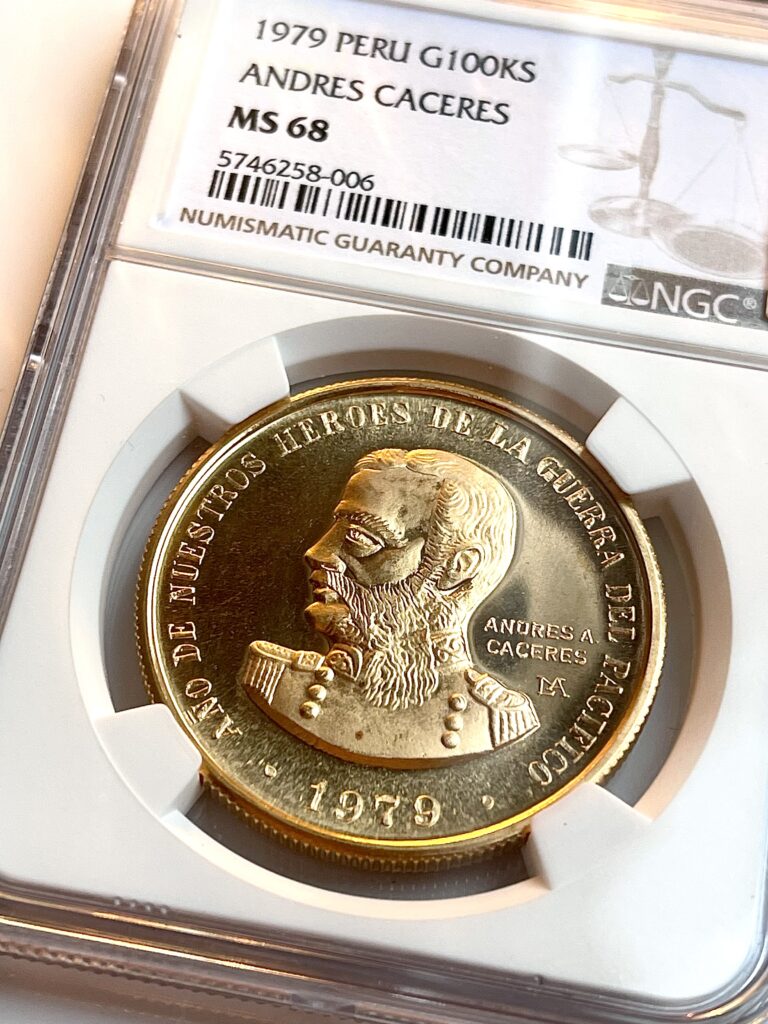 Perù Andres Caceres 100000 suole oro 1979 NGC MS68