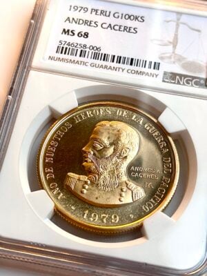 秘鲁 安德烈斯·卡塞雷斯 100000 鞋底金 1979 NGC MS68