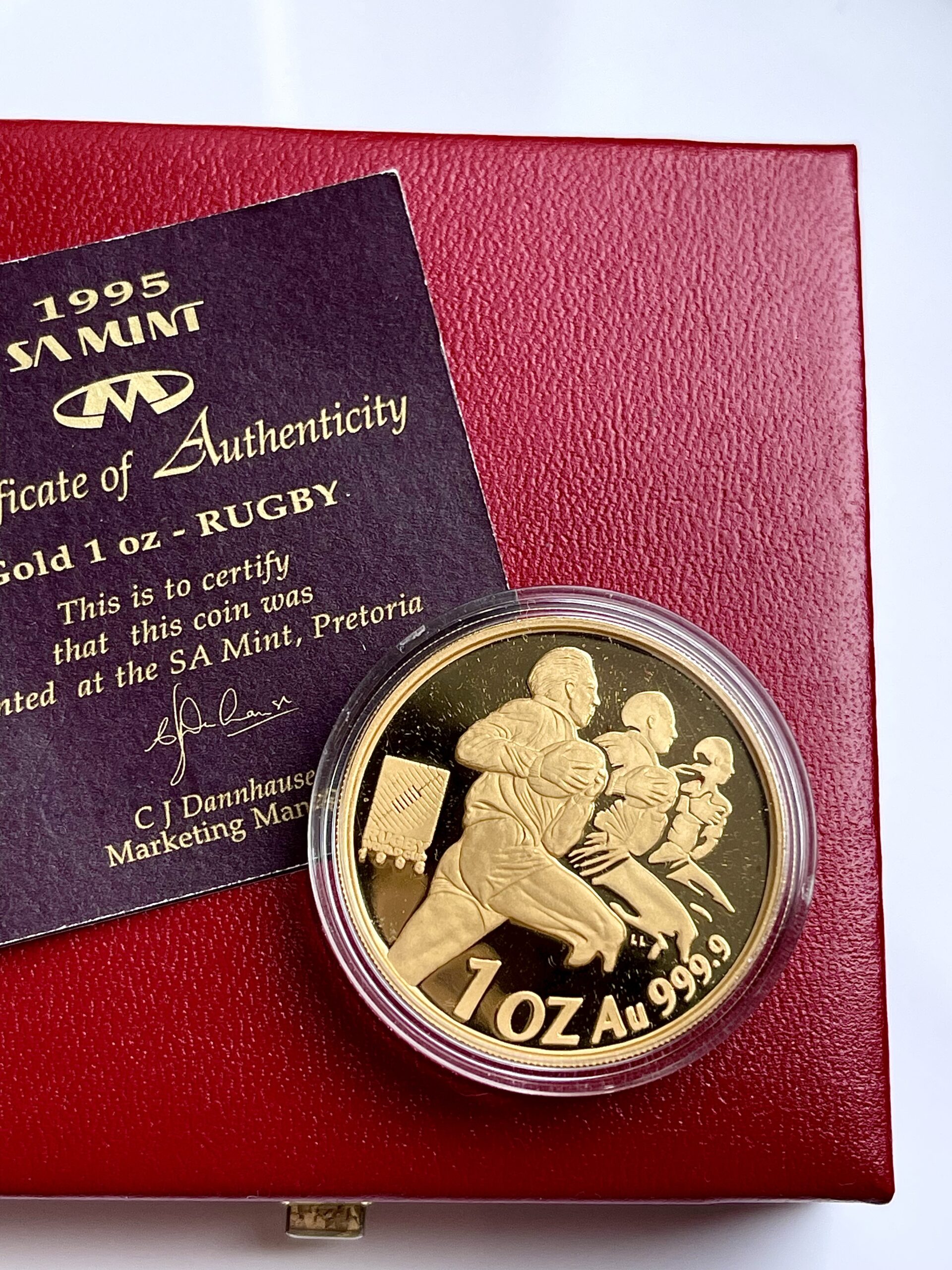 1995 Rugby Suedafrika Mandela 1oz Proof Gold Etui COA