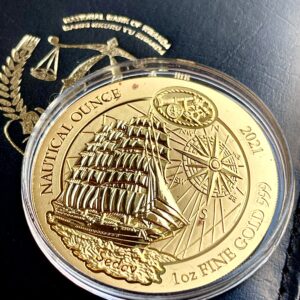 Золотой футляр с сертификатом подлинности Руанда, морская унция 2021 года, Седов, 1 унция