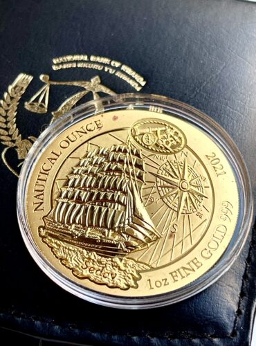 Золотой футляр с сертификатом подлинности Руанда, морская унция 2021 года, Седов, 1 унция