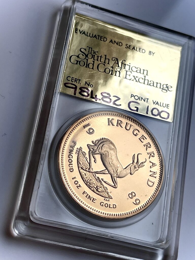 Kruegerrand 1989 GRC SAGCE POV 100 Prueba de oro