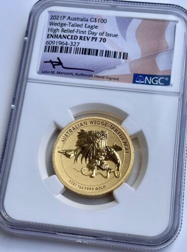 Австралия, золотая монета 2021 года с клинохвостым орлом, усиленное реверсивное пруф NGC PF70, 1 унция