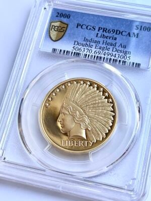 利比里亚 2000 年 100 美元 Liberty 印度头像双鹰 PCGS PR69
