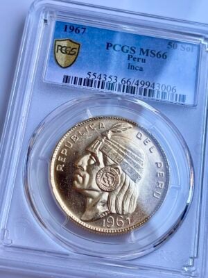 秘鲁 1967 50 鞋底 印加 印第安人头 PCGS MS66