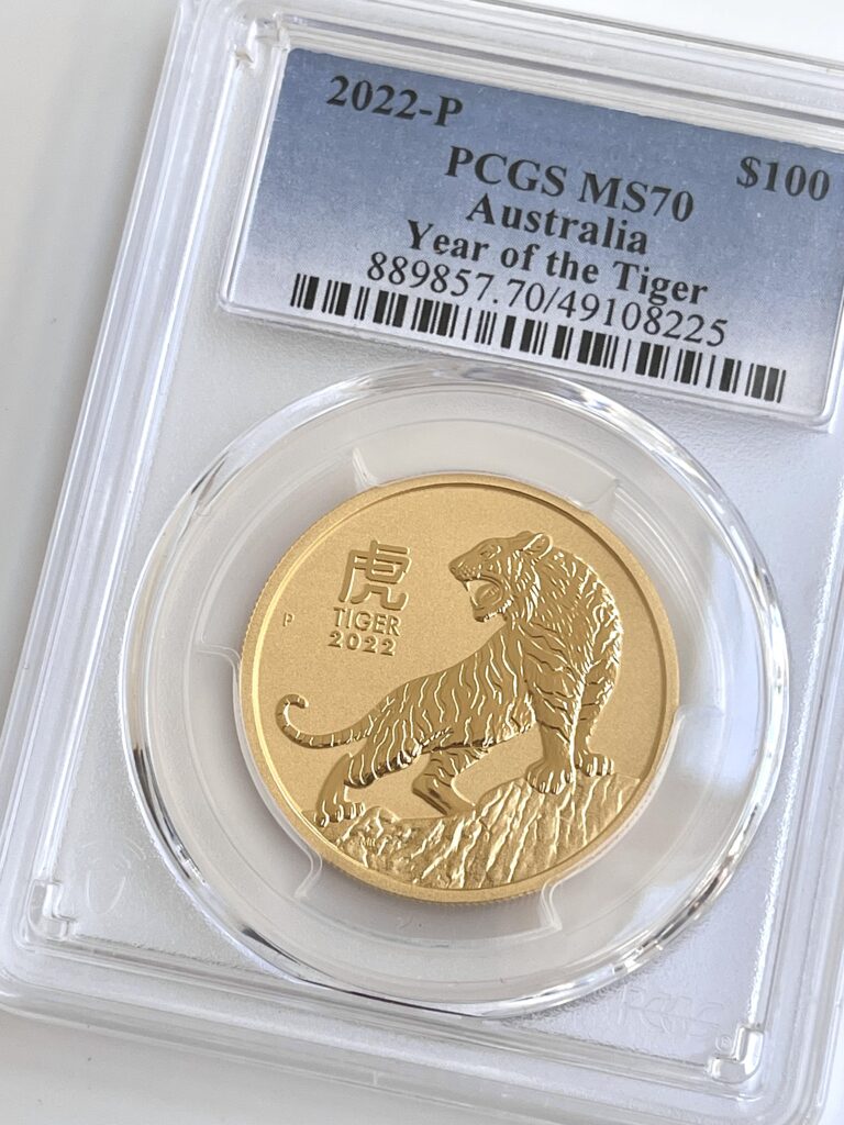 Australien 2022 100 aud Jahr des Tiger PCGS MS70