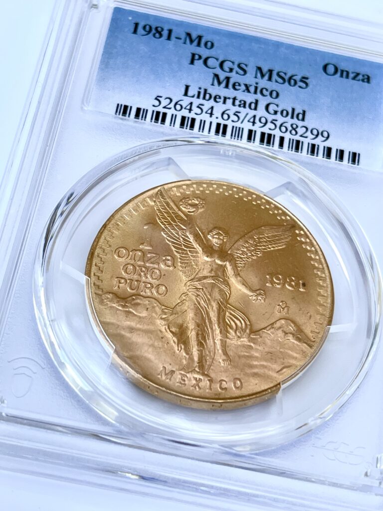 Золотая монета Мексика Либертад 1 унция 1981 года, первое издание PCGS MS65