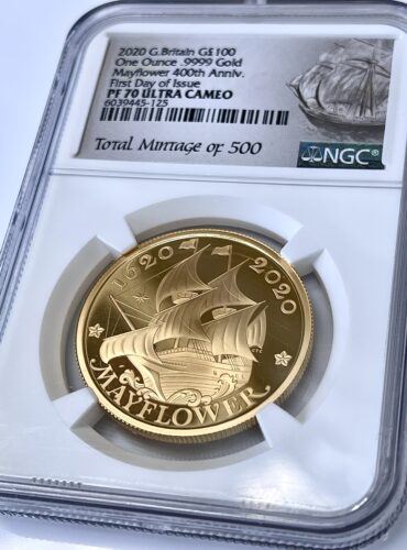UK Mayflower 400th Anniversary 2020 1oz Gold Proof NGC PF70 Ultra Cameo First Day Issue