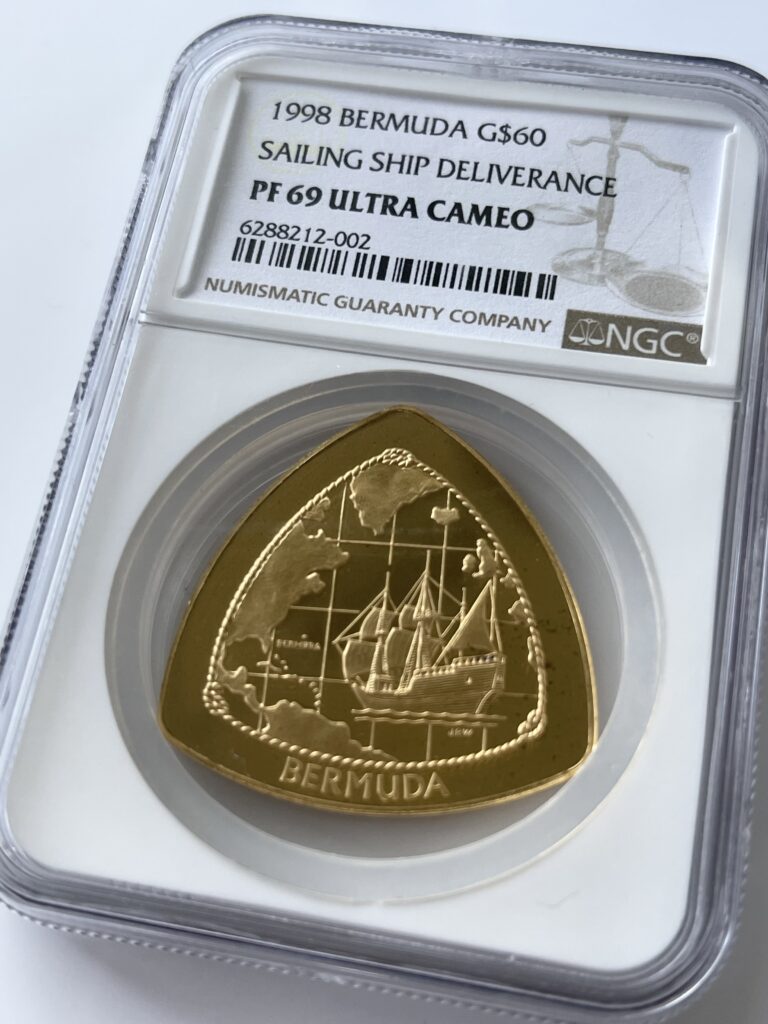 Бермудские острова, 1998 год, 60 долларов, парусное судно, спасающее NGC PF69 UCAM