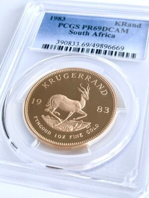Moneta commemorativa Kruegerrand 1983 da 1 oz, versione Proof, certificata PCGS PR69 DCAM.