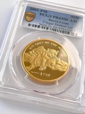 Sierra Leone 2001 250 Dollars Puma Piedfort 1oz Or PCGS PR69 DCAM