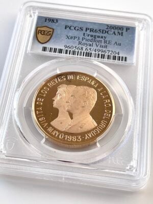 Uruguay 1983 20000 Nuevos Pesos Piedfort Visita il re e la regina spagnoli PCGS PR65 Cammeo profondo
